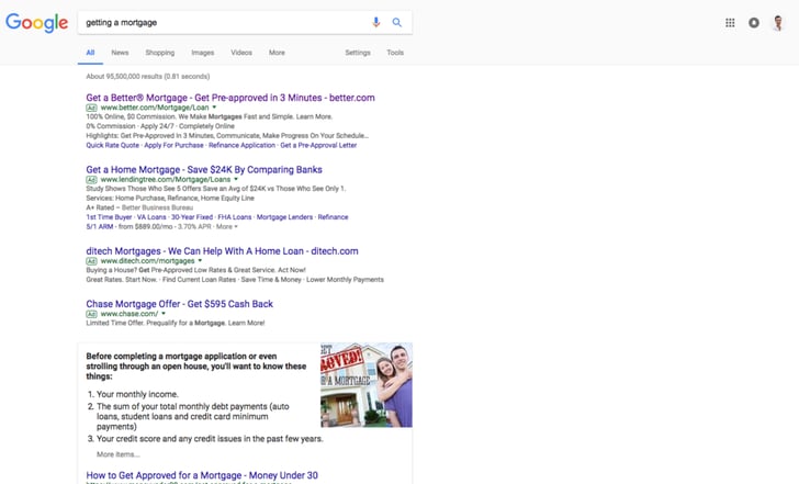 Better Mortgage Google search result on page